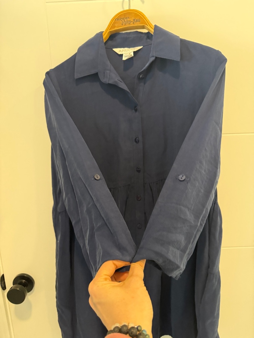 APRICOT Navy Button-Front Gathered Shirt Dress size 6 oversized - Picture 4 of 7